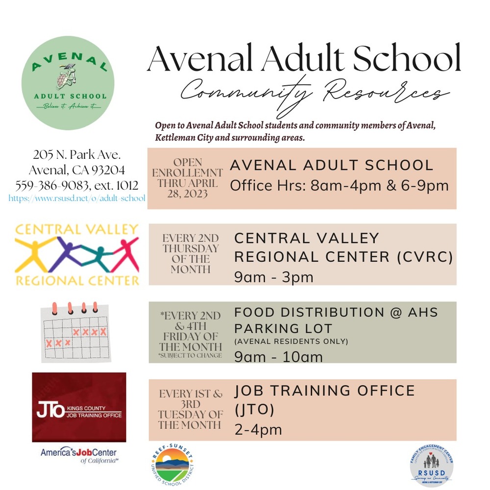 Avenal Adult School Community Resources Avenal Adult School